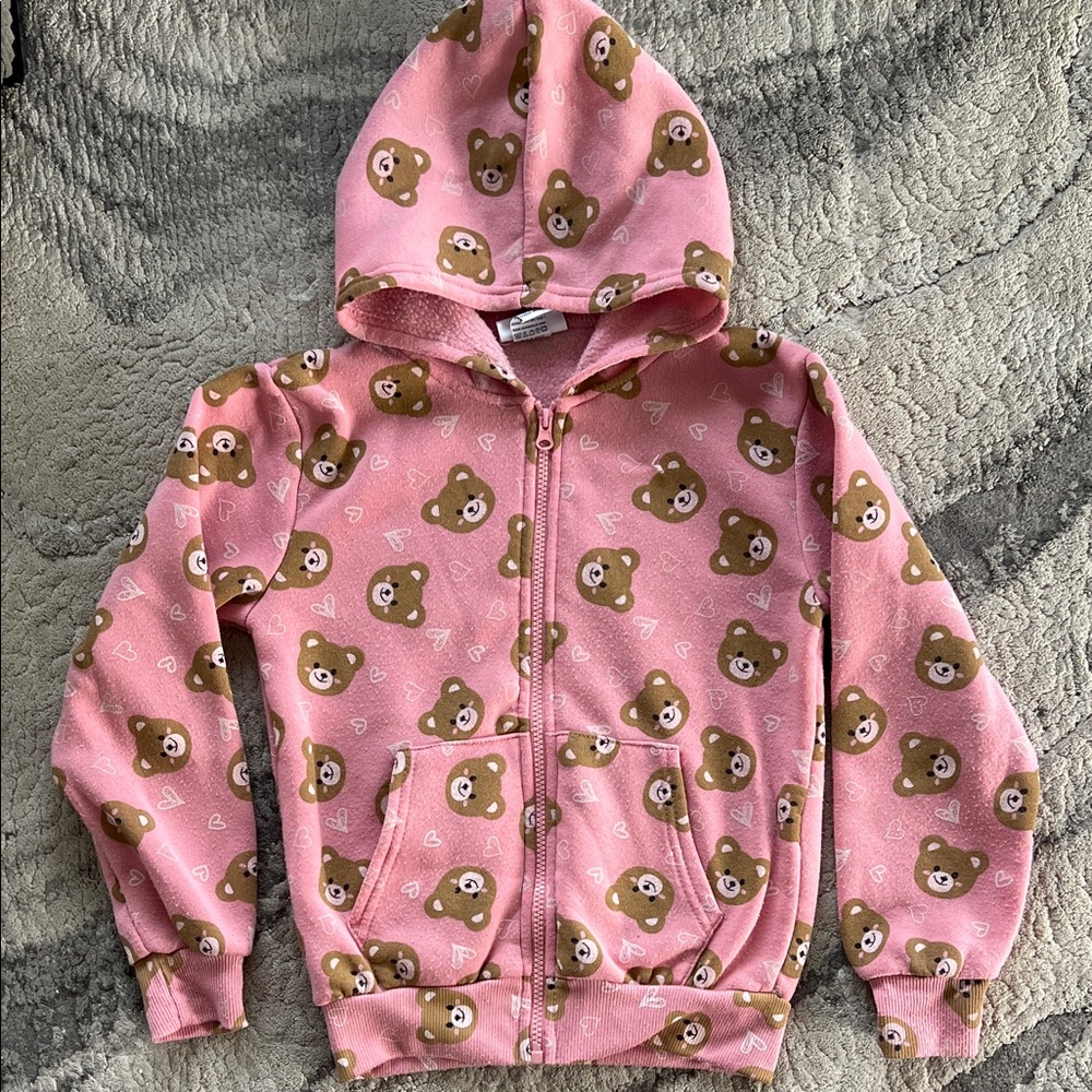 Pink Bear Print Kids zip up size 7/8